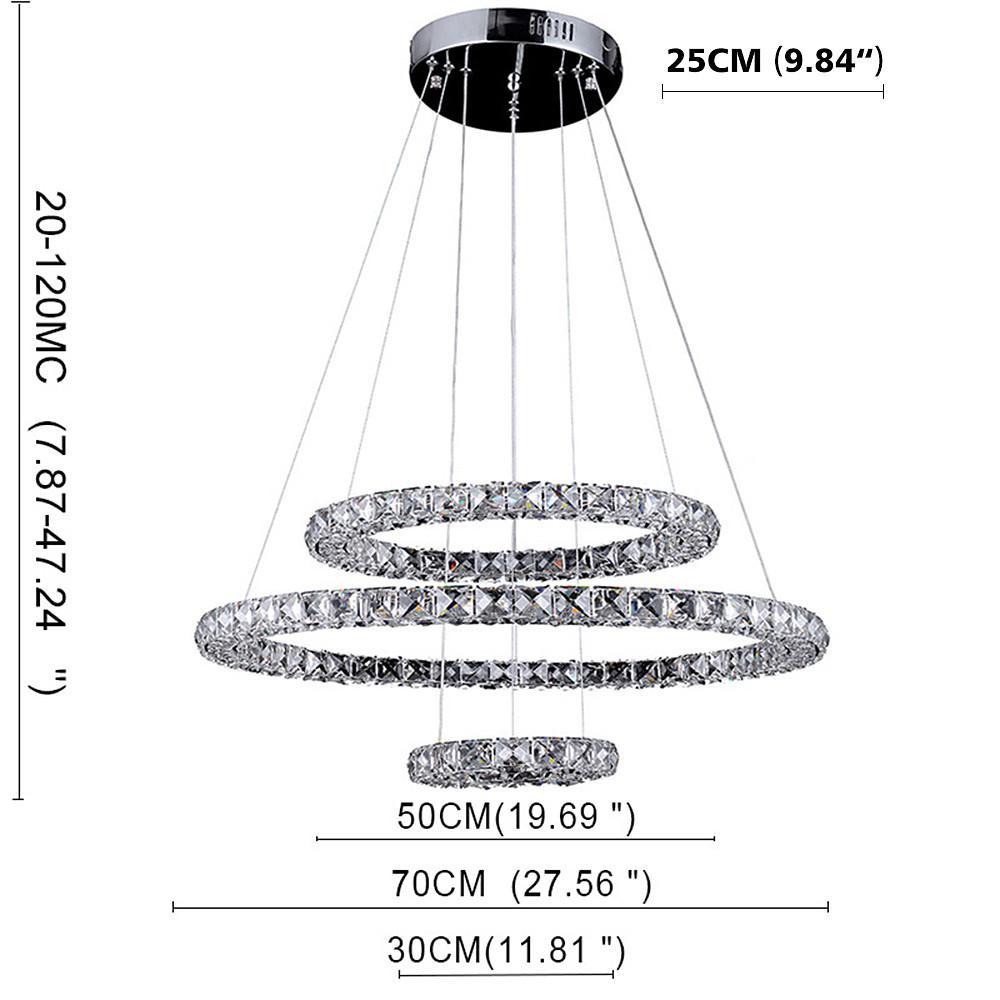 Crystal LED Chandelier 3-Tier Modern Geometric Ring Pendant Light