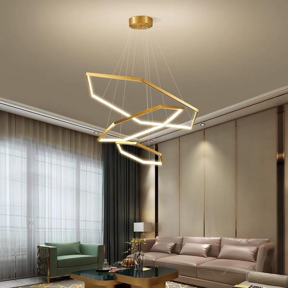 Geometric Ring LED Chandelier Gold Stainless Steel Ceiling Light