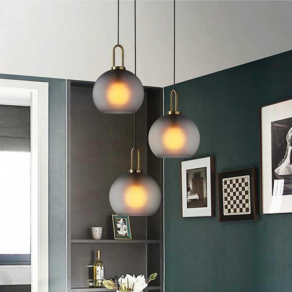 Nordic Industrial Glass Globe Pendant Light with Metal Frame