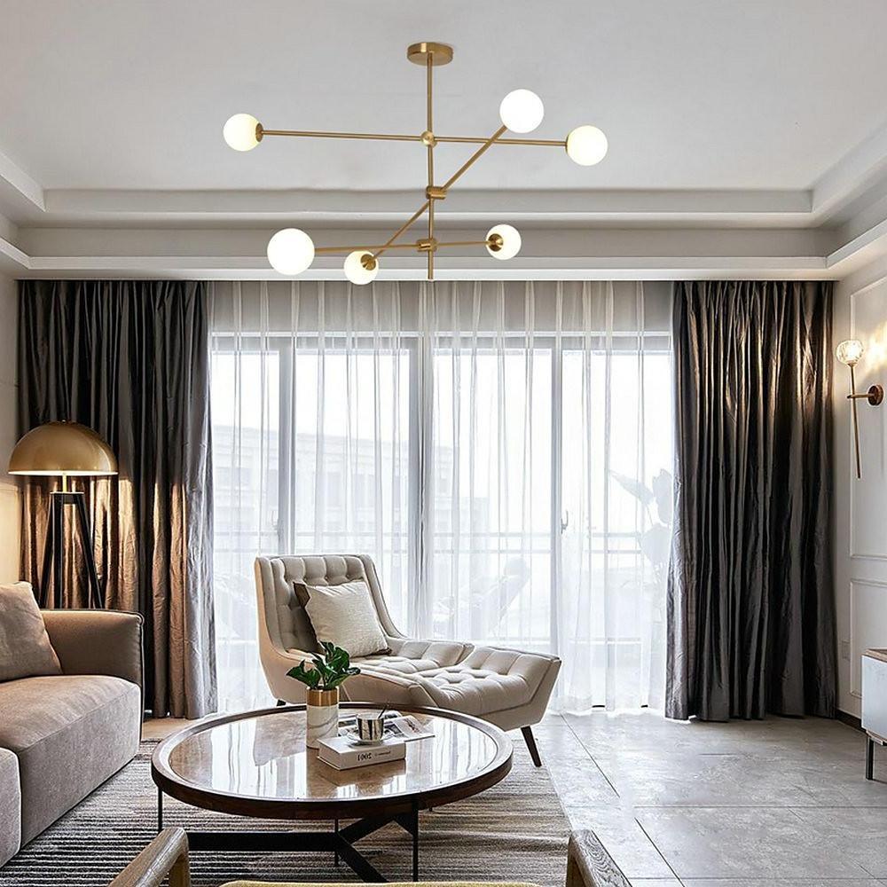 Geometrical Gold Sputnik Chandelier with Glass Globes 6-Light
