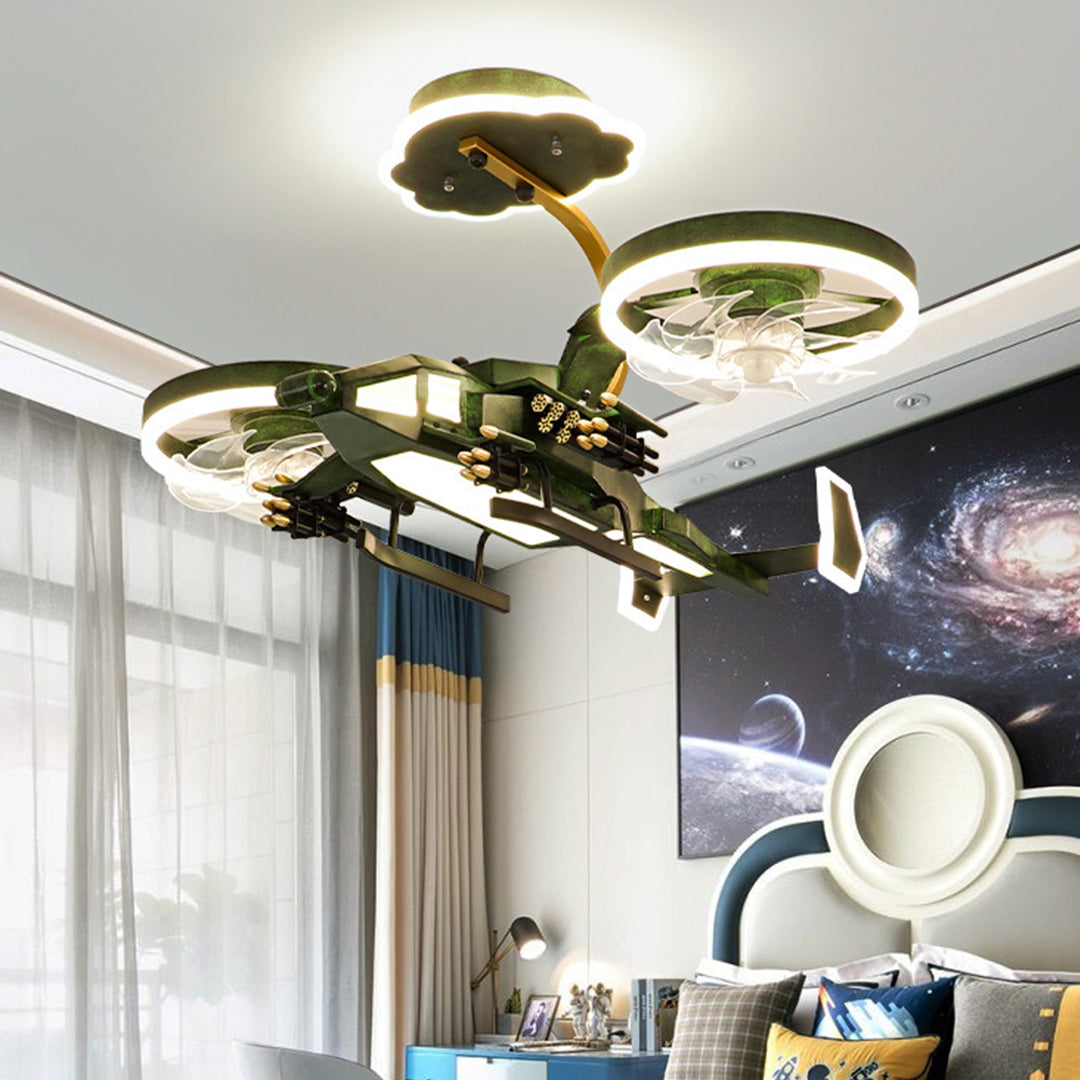 Kids Airplane Ceiling Fan Light with Remote Control & Inbuilt LED