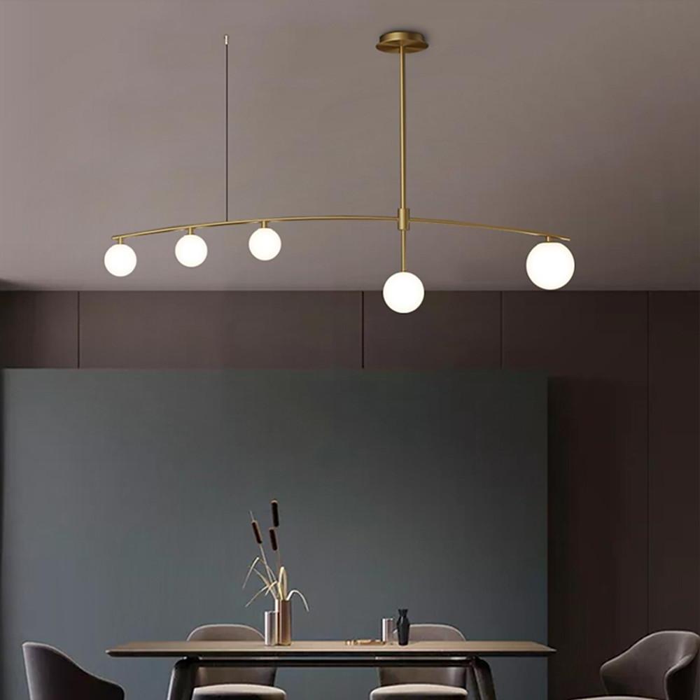 Modern Gold Brass Glass Chandelier with Curved Line Design LED