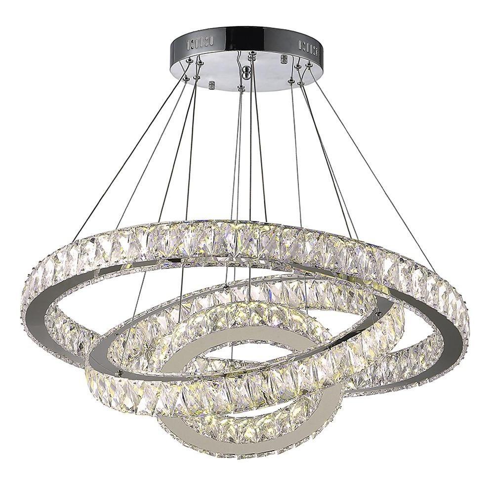 Crystal LED Modern Chandelier Triple Ring Dimmable Pendant Light