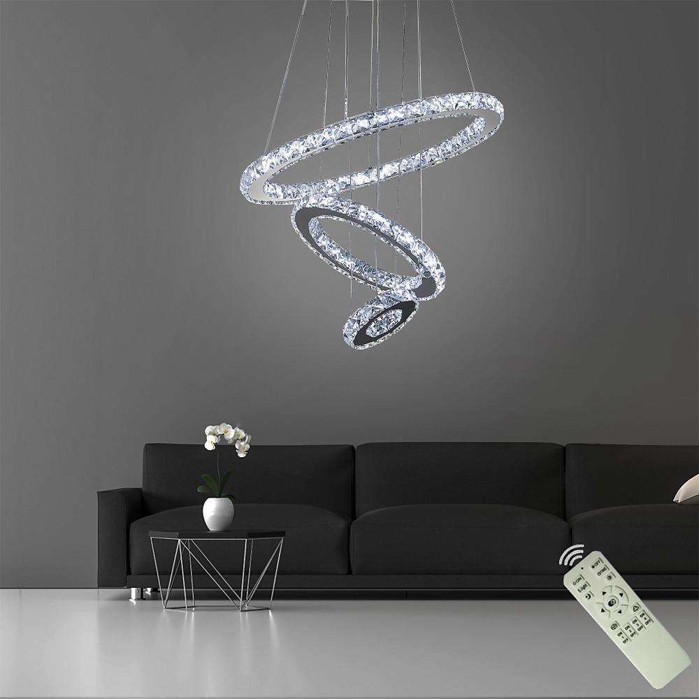 3-Ring Adjustable Crystal Chandelier Modern LED Ceiling Light