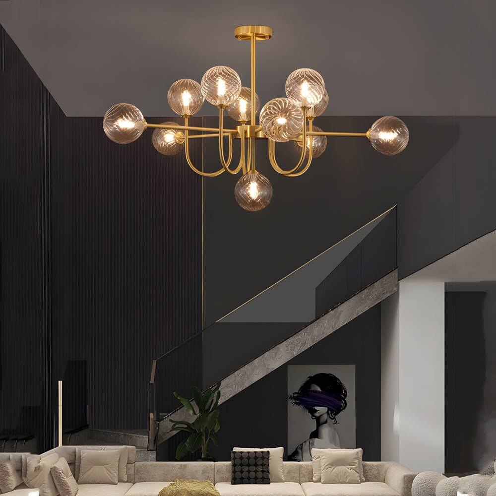 Mid-Century Sputnik Chandelier with Amber Glass Globes
