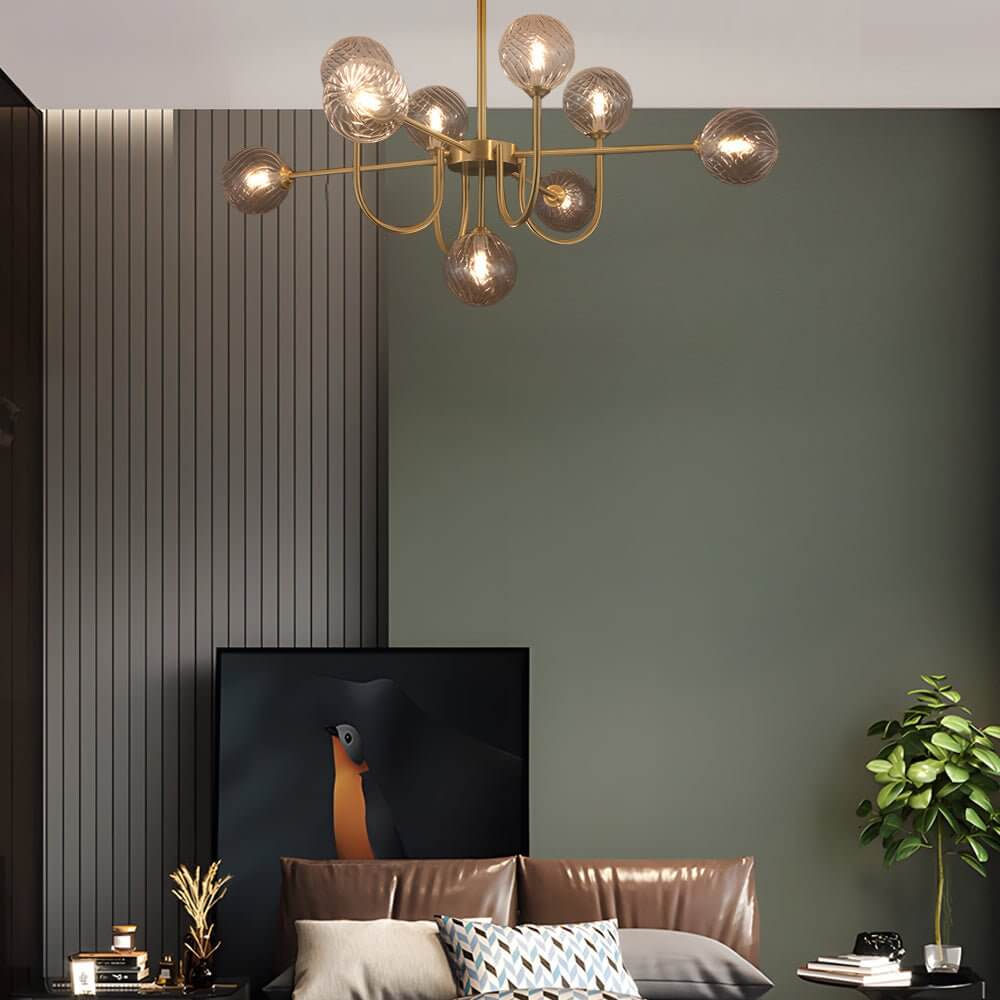 Mid-Century Sputnik Chandelier with Amber Glass Globes