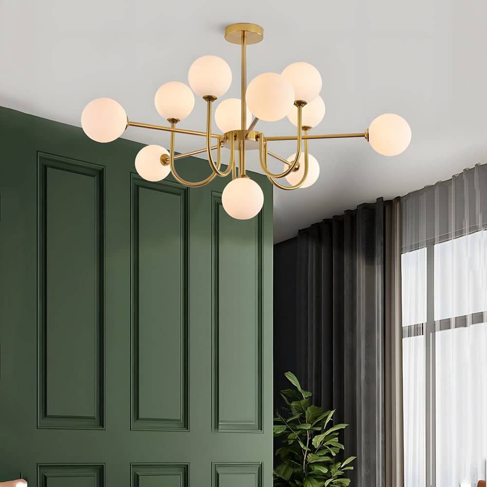 Mid-Century Sputnik Chandelier with Amber Glass Globes