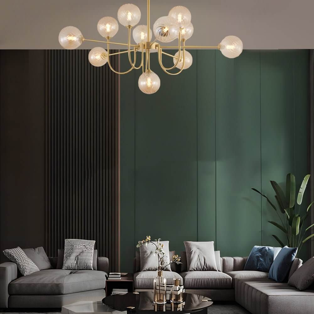 Mid-Century Sputnik Chandelier with Amber Glass Globes