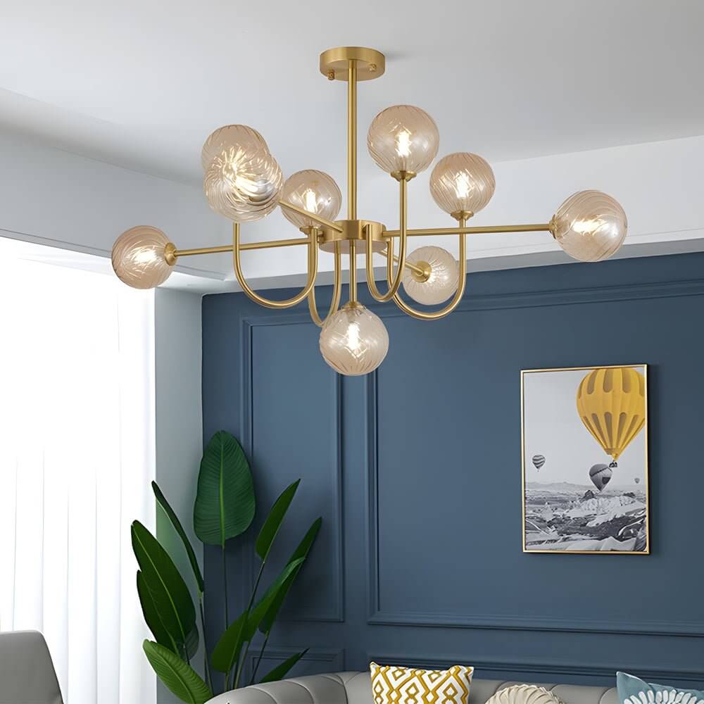 Mid-Century Sputnik Chandelier with Amber Glass Globes