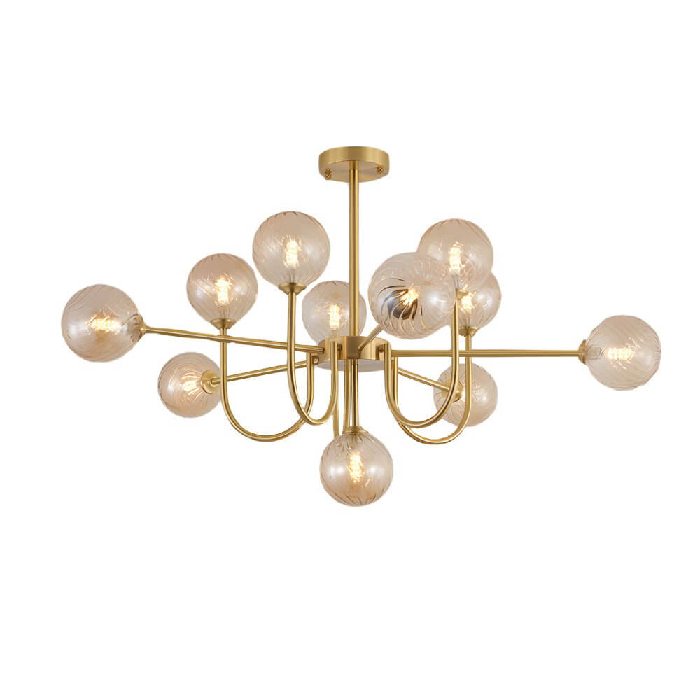 Mid-Century Sputnik Chandelier with Amber Glass Globes