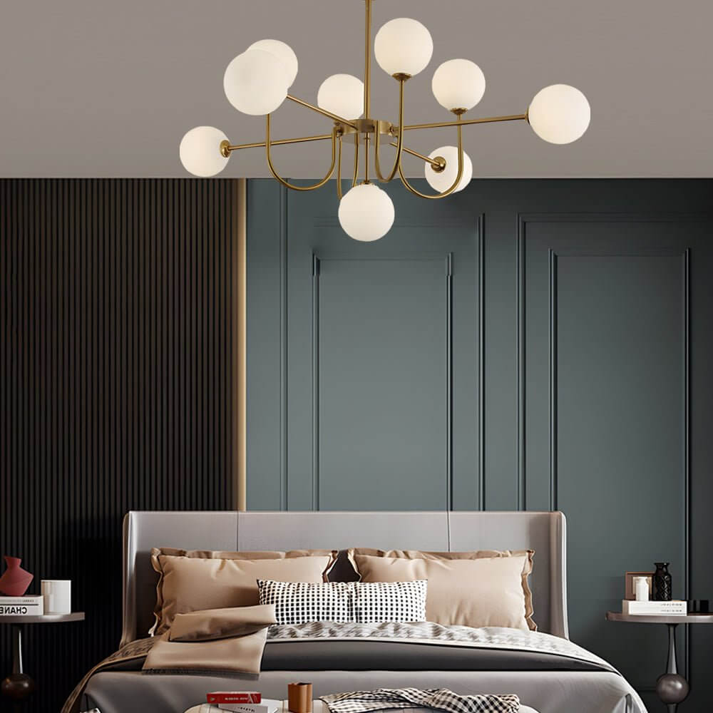 Mid-Century Sputnik Chandelier with Amber Glass Globes