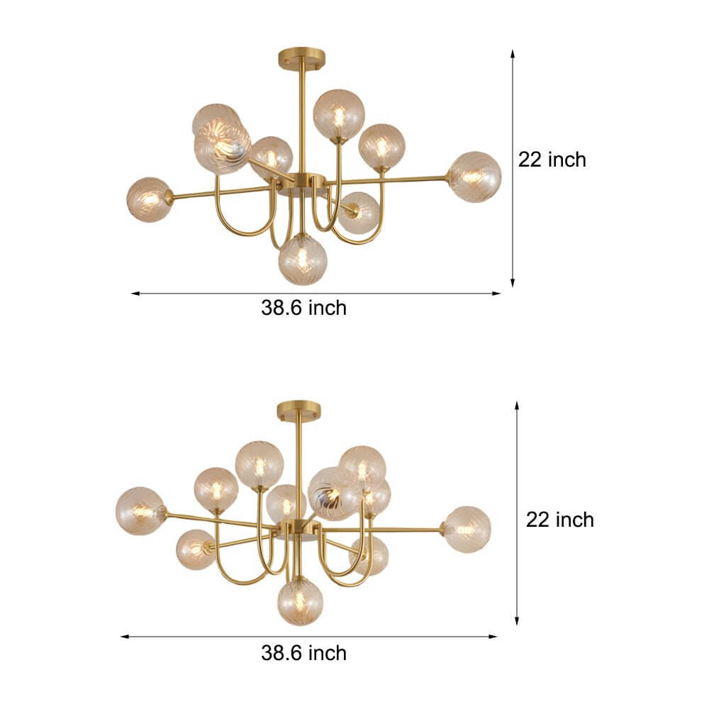 Mid-Century Sputnik Chandelier with Amber Glass Globes