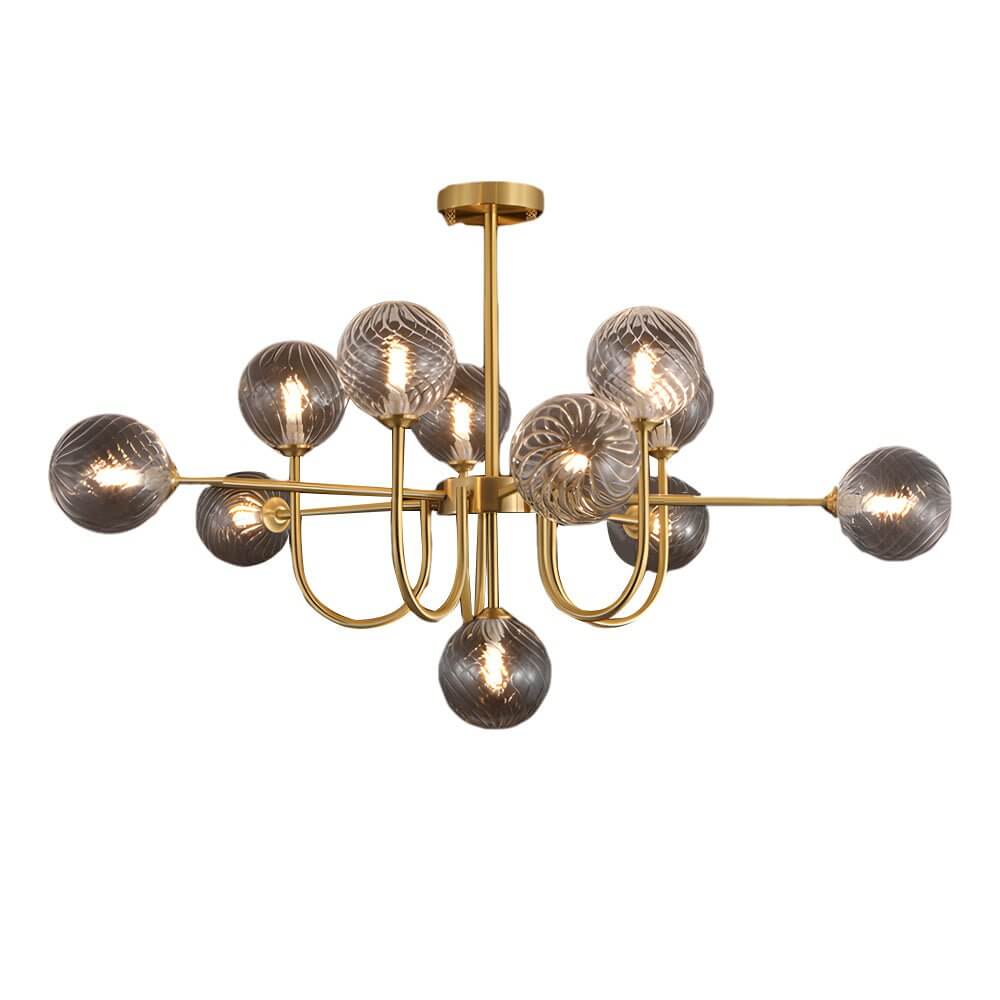 Mid-Century Sputnik Chandelier with Amber Glass Globes