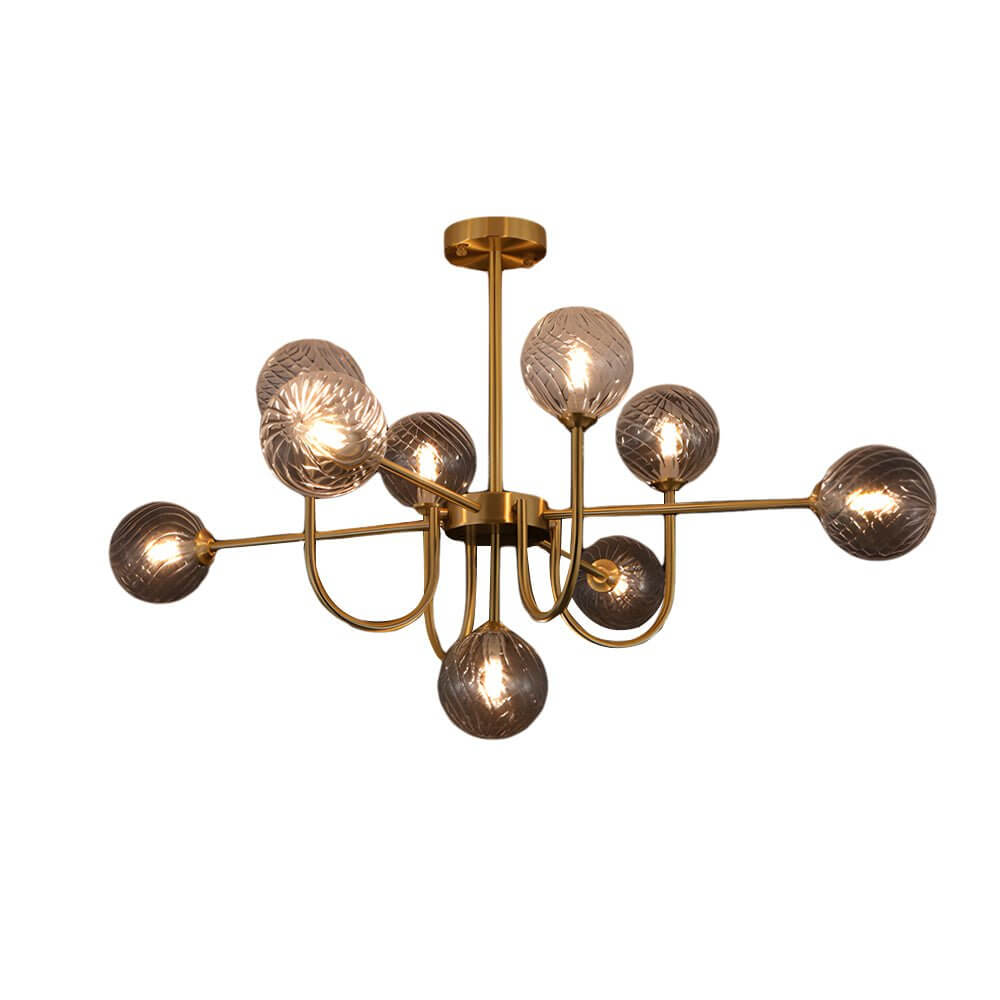 Mid-Century Sputnik Chandelier with Amber Glass Globes
