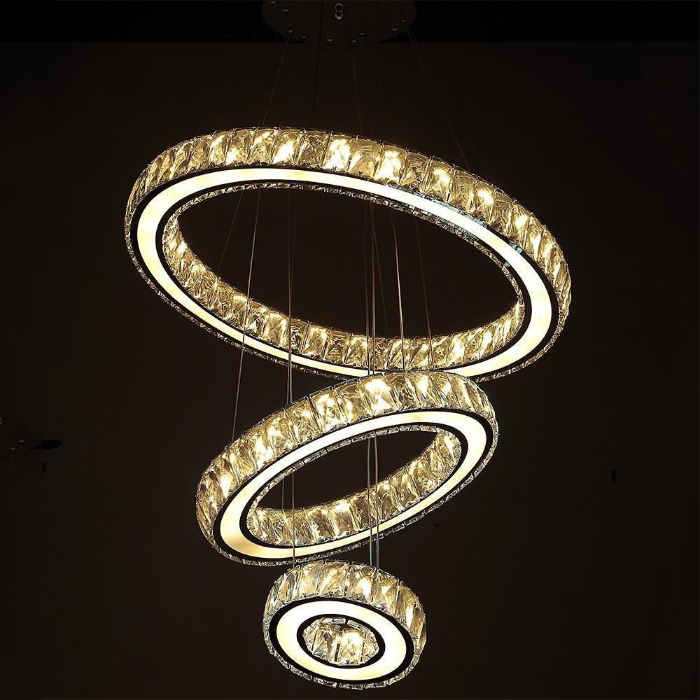 3-Ring Crystal Chandelier with LED Dimmable Remote Control