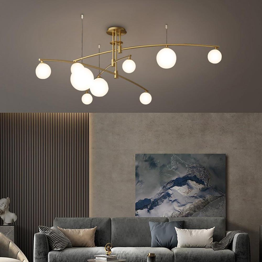 Modern Gold Brass Glass Chandelier with Curved Line Design LED