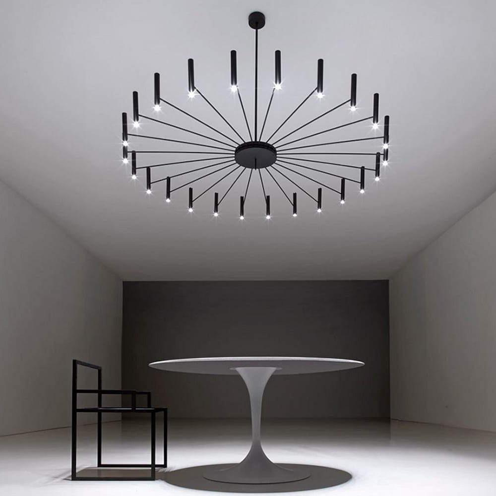 Modern 24-Light Sputnik Chandelier - 63'' Black Metal with Gold Tips