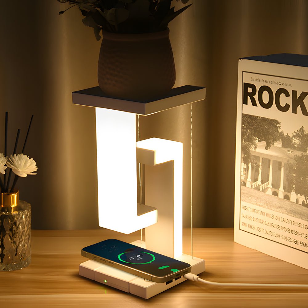 Anti-Gravity LED Table Lamp with Wireless Charging - Modern Accent