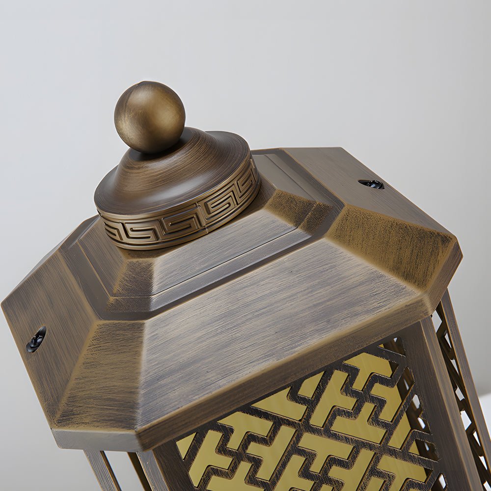 Retro Brass Post Light with Glass Shade - Outdoor Waterproof