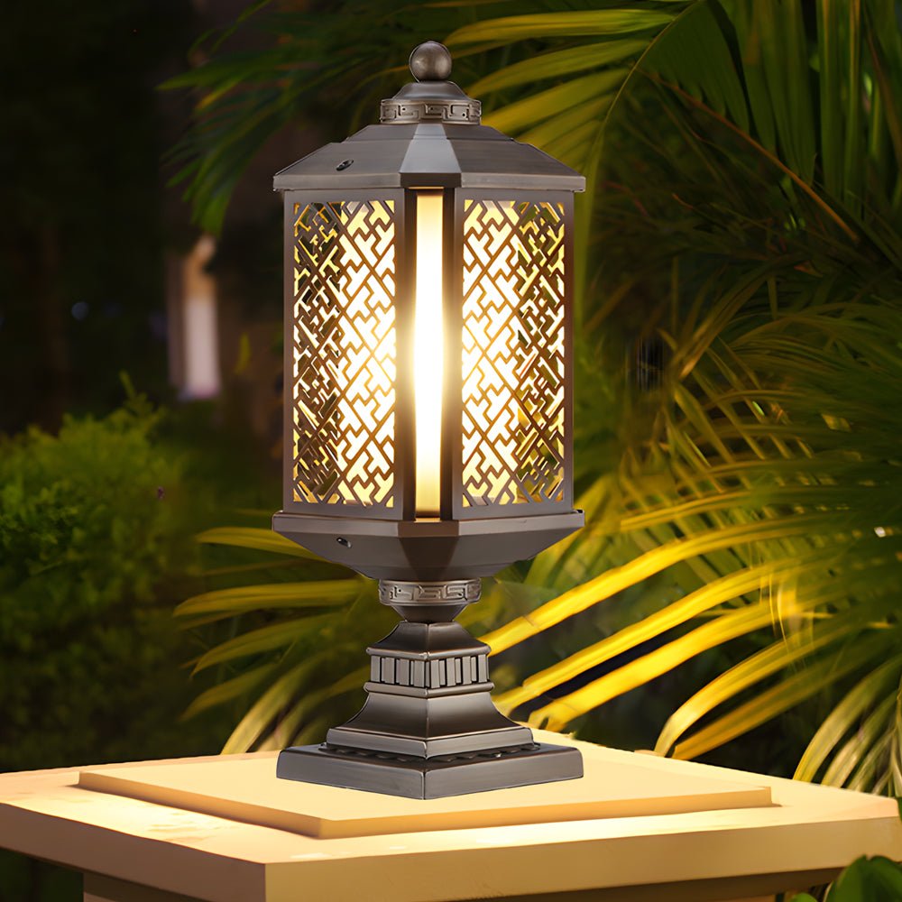 Retro Brass Post Light with Glass Shade - Outdoor Waterproof