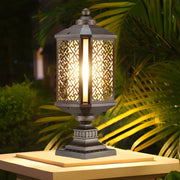 Retro Brass Post Light with Glass Shade - Outdoor Waterproof