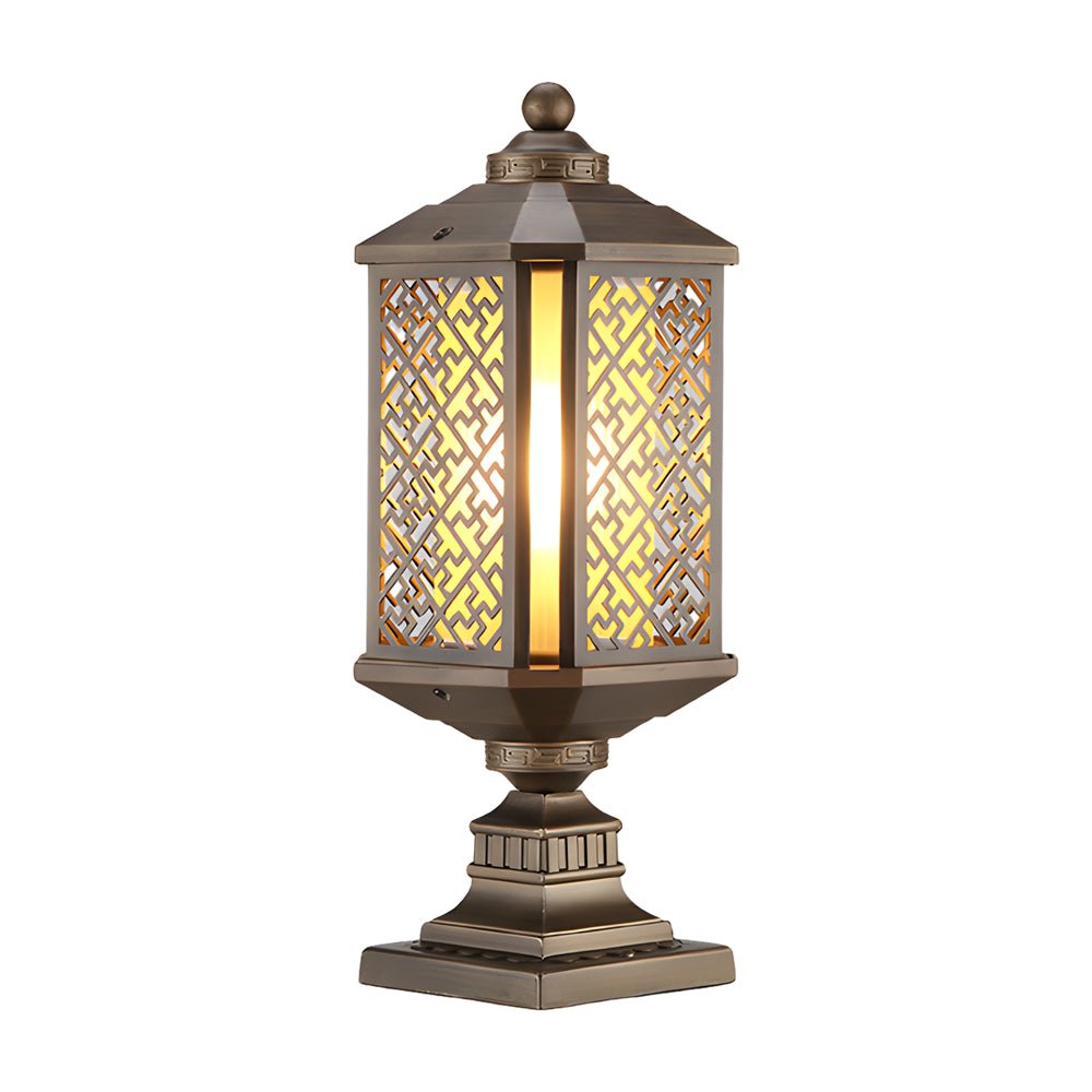 Retro Brass Post Light with Glass Shade - Outdoor Waterproof