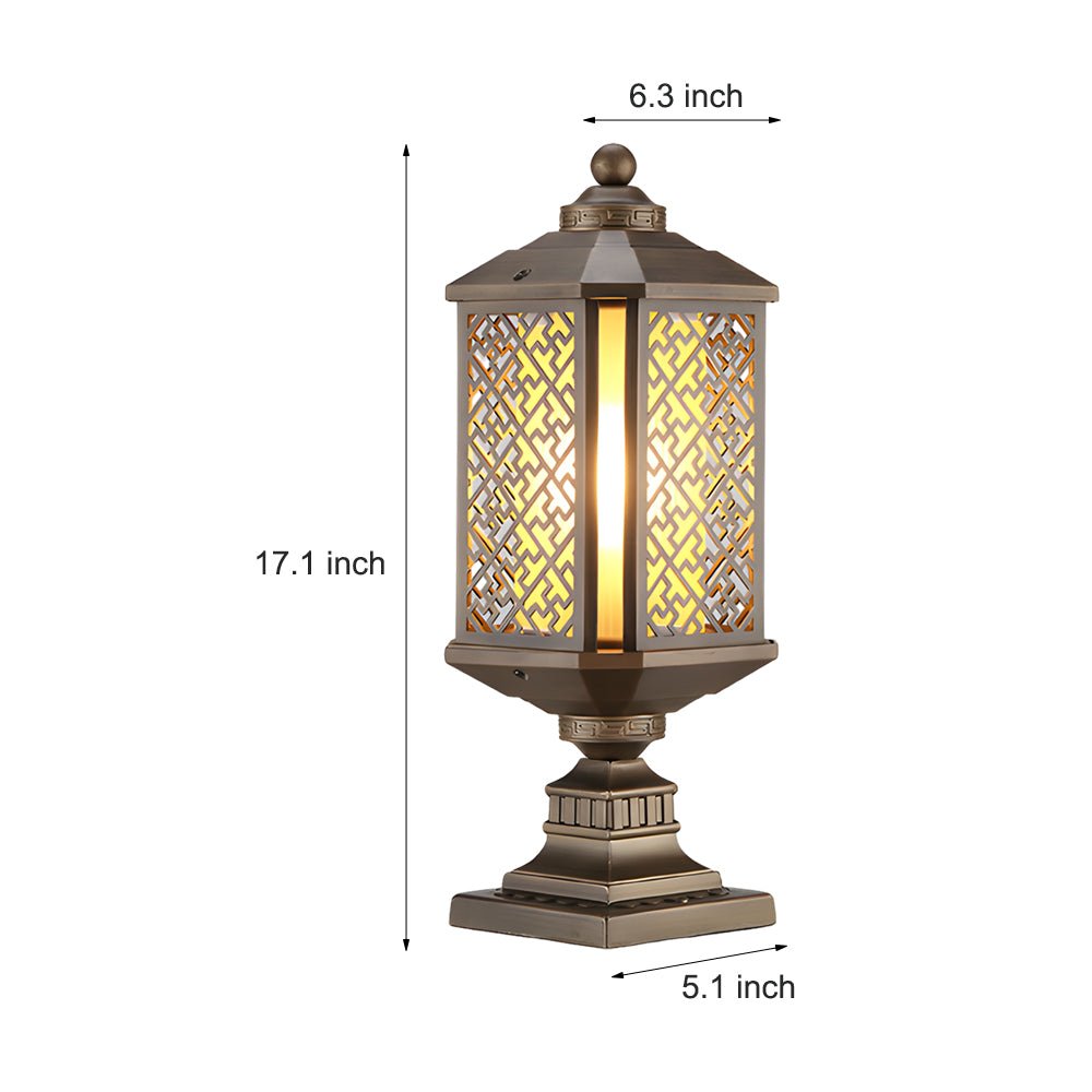 Retro Brass Post Light with Glass Shade - Outdoor Waterproof