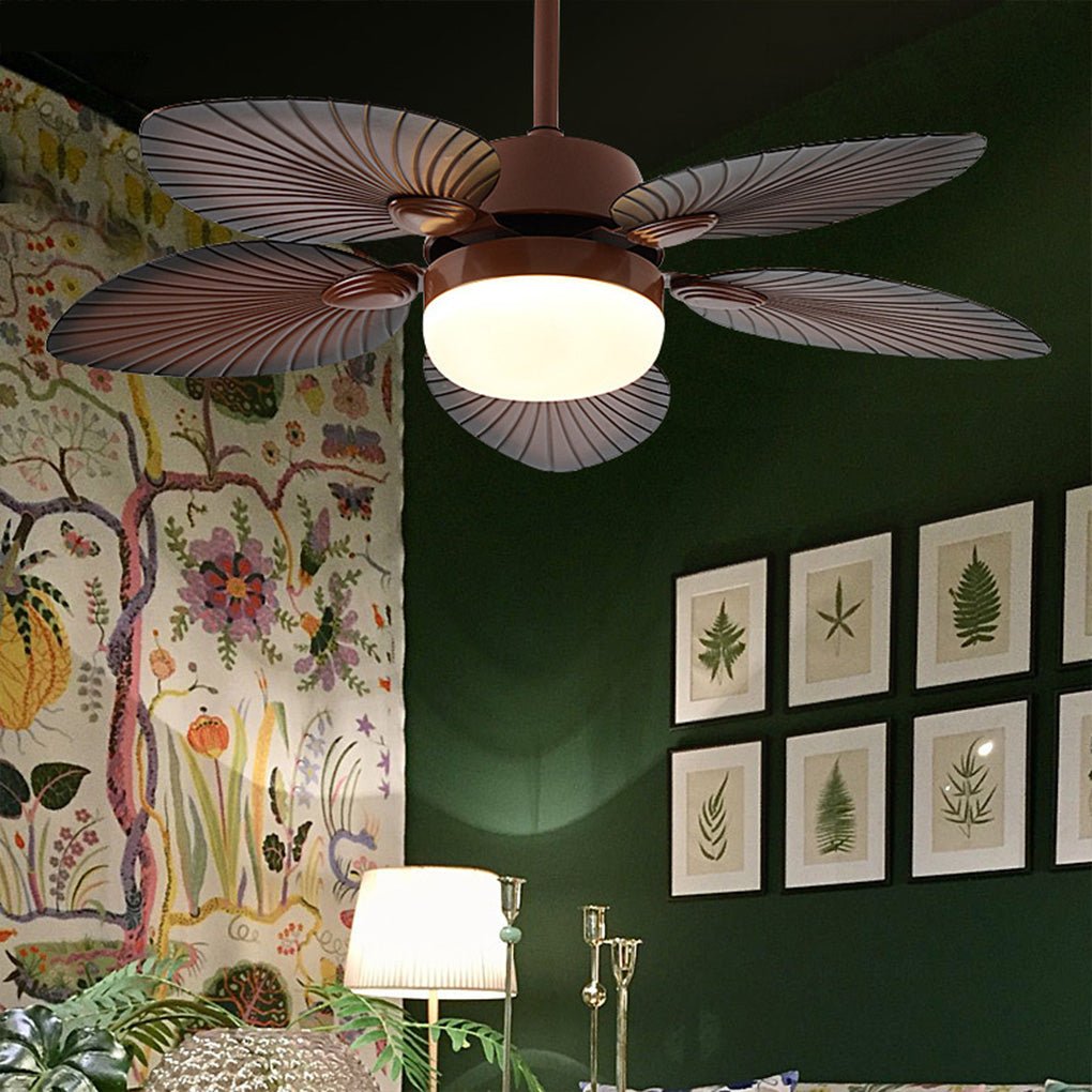 Modern Leaf Design Ceiling Fan with Dimmable LED Light & Remote