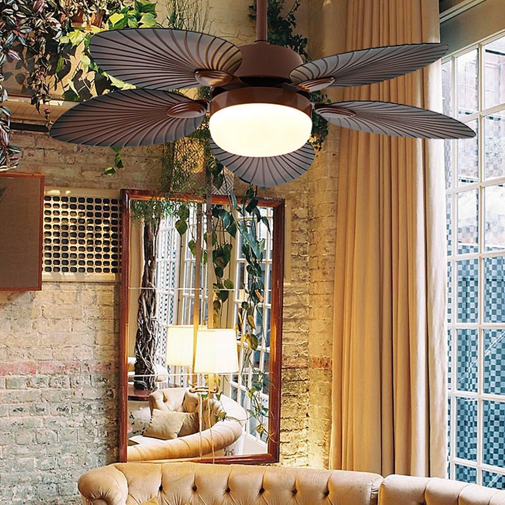Modern Leaf Design Ceiling Fan with Dimmable LED Light & Remote