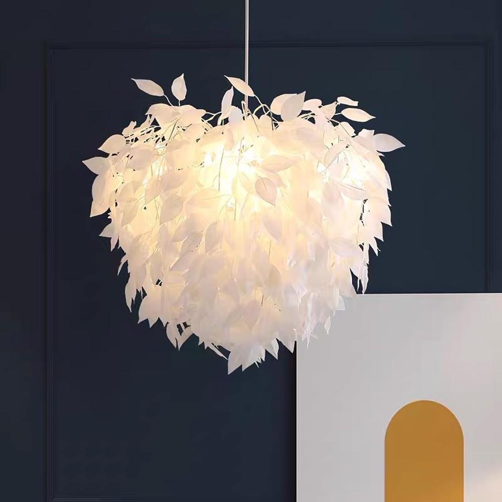 Fabric Feather Pendant Light – White & Gold, Dimmable, 24"