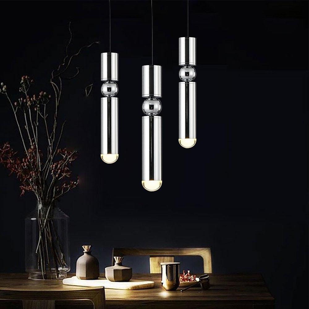 Elongated Cylindrical Metal LED Pendant Light - Modern Industrial