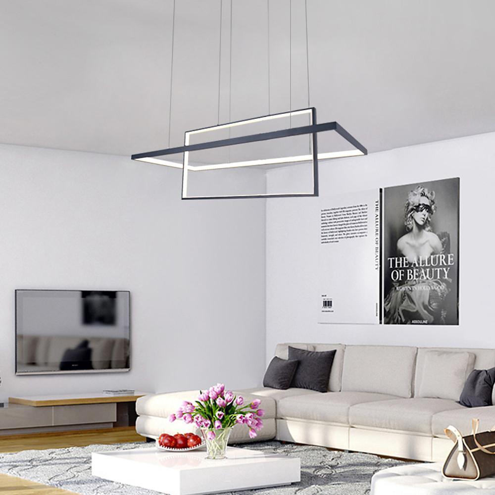 2-Tier Rectangular LED Pendant Light Modern Aluminum Black White