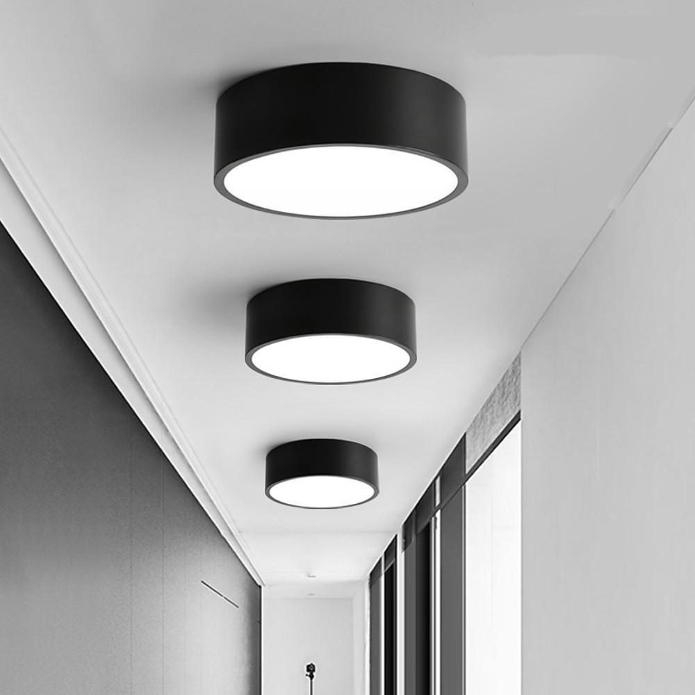 Modern Black LED Flush Mount Ceiling Light – Cylindrical Metal