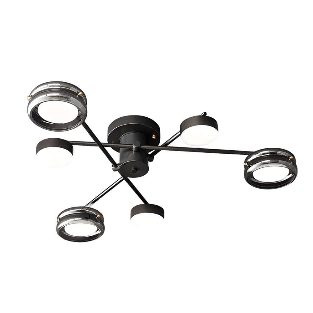 Multi-Head Matte Black Copper Semi-Flush Mount Ceiling Light