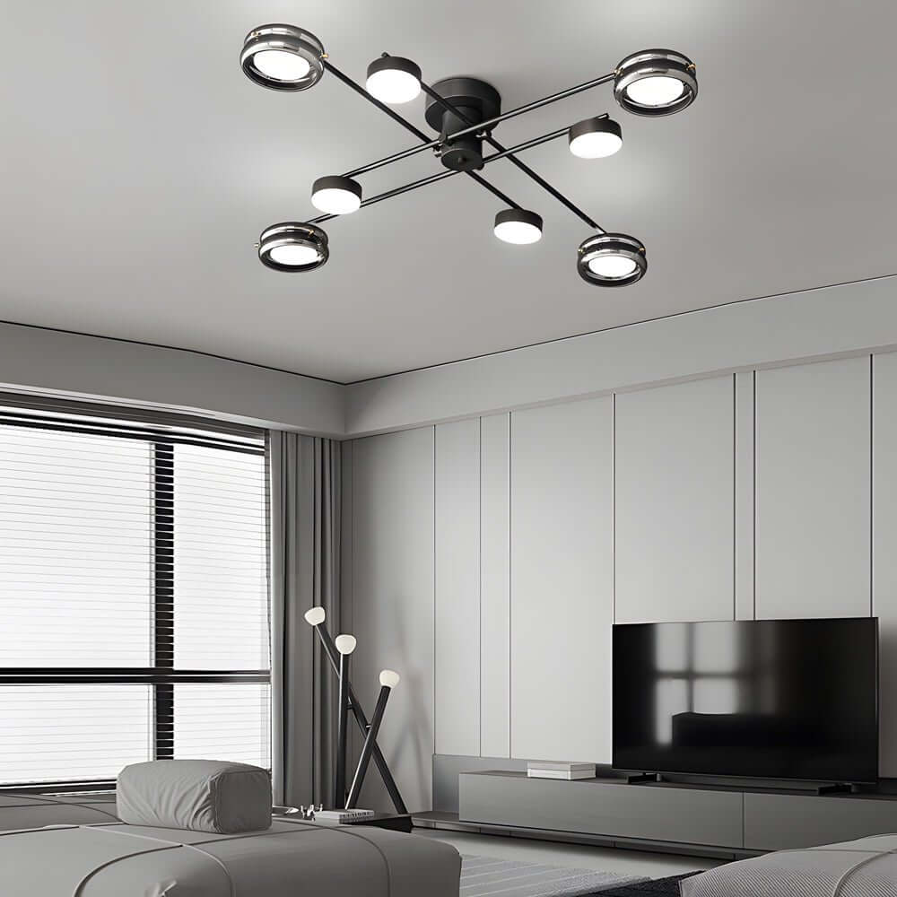 Multi-Head Matte Black Copper Semi-Flush Mount Ceiling Light