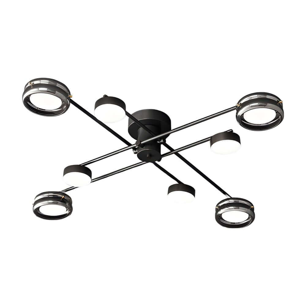 Multi-Head Matte Black Copper Semi-Flush Mount Ceiling Light