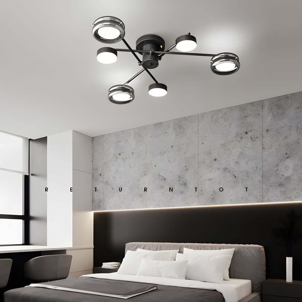 Multi-Head Matte Black Copper Semi-Flush Mount Ceiling Light