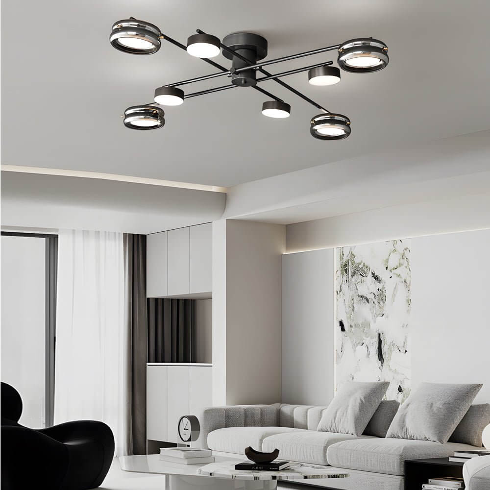Multi-Head Matte Black Copper Semi-Flush Mount Ceiling Light