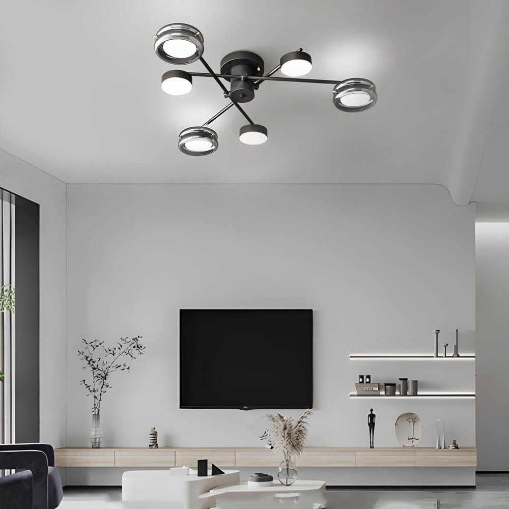 Multi-Head Matte Black Copper Semi-Flush Mount Ceiling Light
