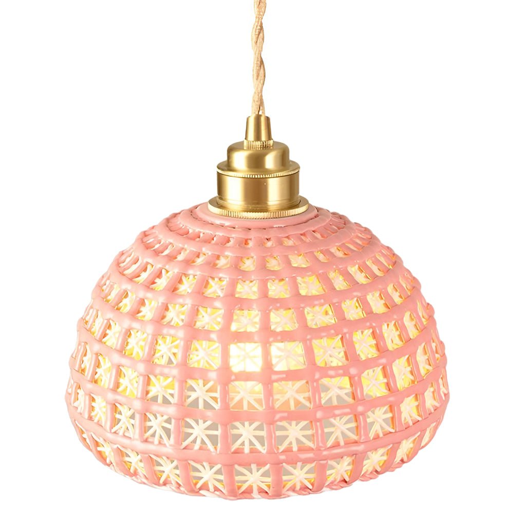 Semi-Globe Ceramic Copper Pendant Light Modern Dining Room Lighting