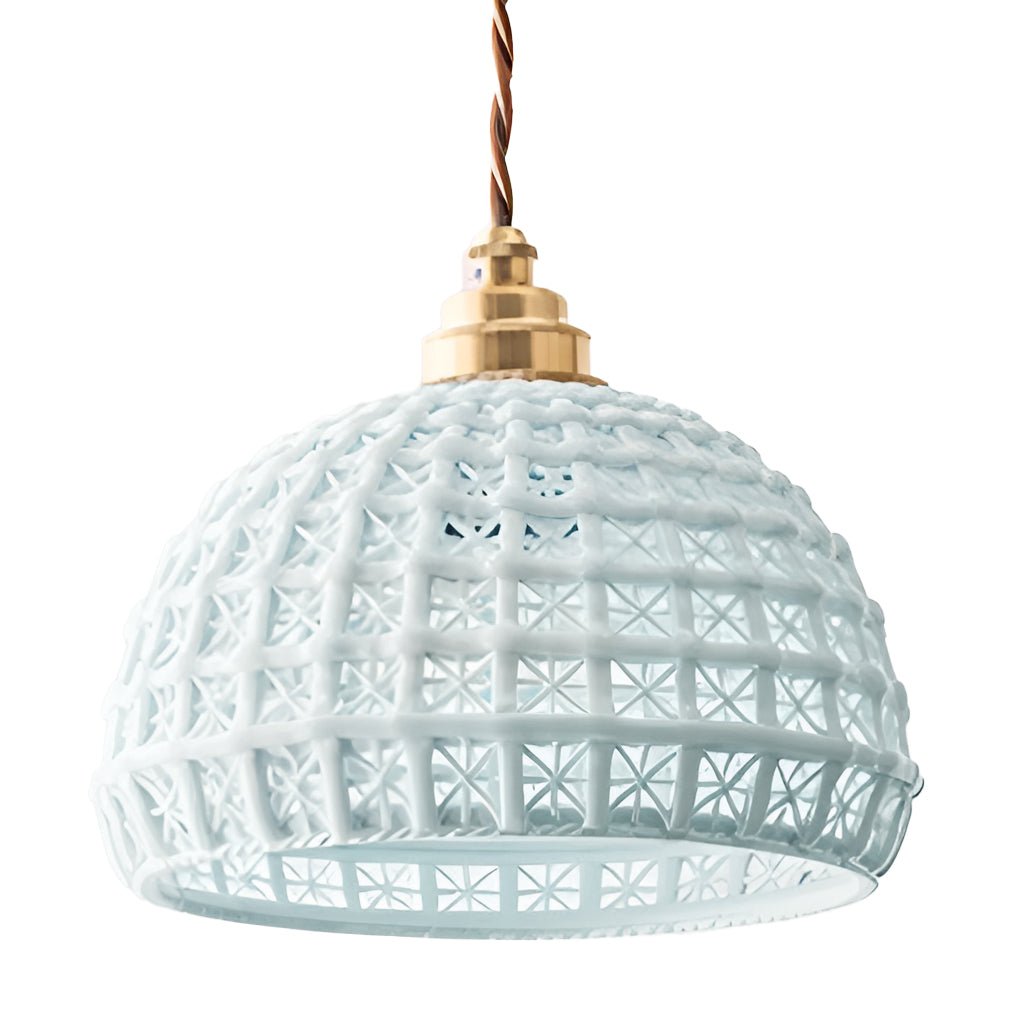 Semi-Globe Ceramic Copper Pendant Light Modern Dining Room Lighting