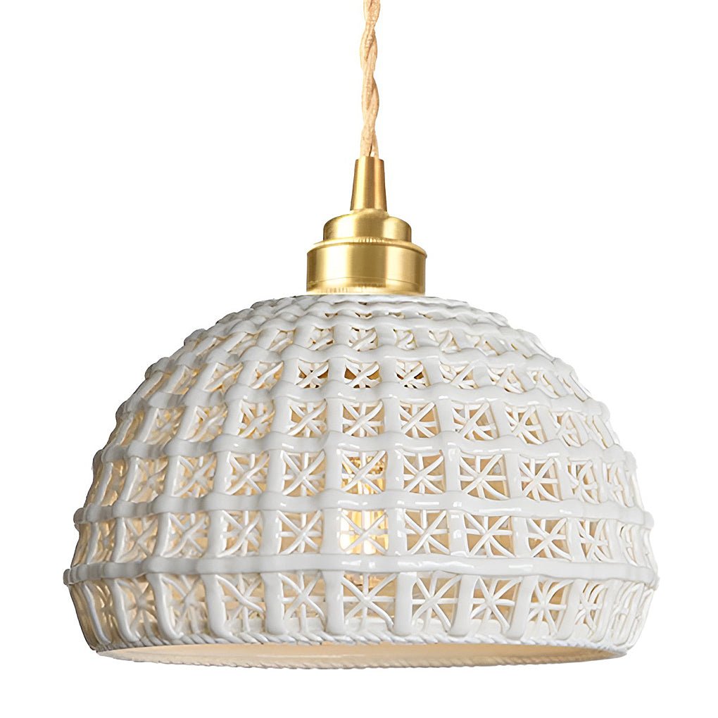 Semi-Globe Ceramic Copper Pendant Light Modern Dining Room Lighting