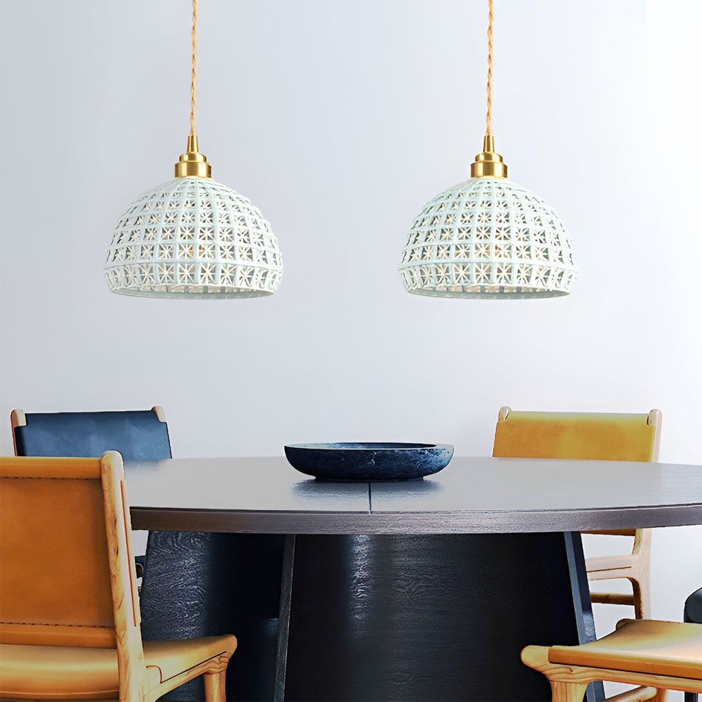 Semi-Globe Ceramic Copper Pendant Light Modern Dining Room Lighting