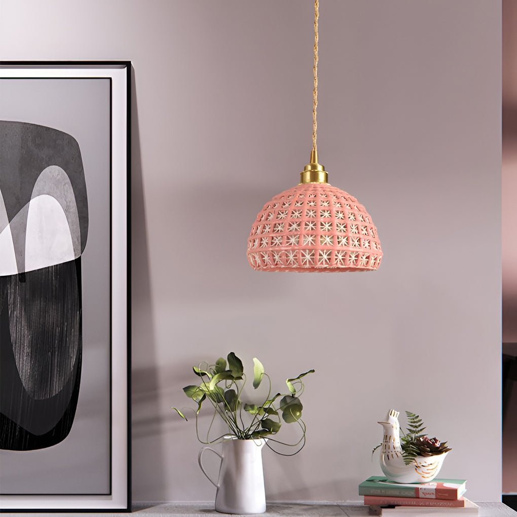 Semi-Globe Ceramic Copper Pendant Light Modern Dining Room Lighting