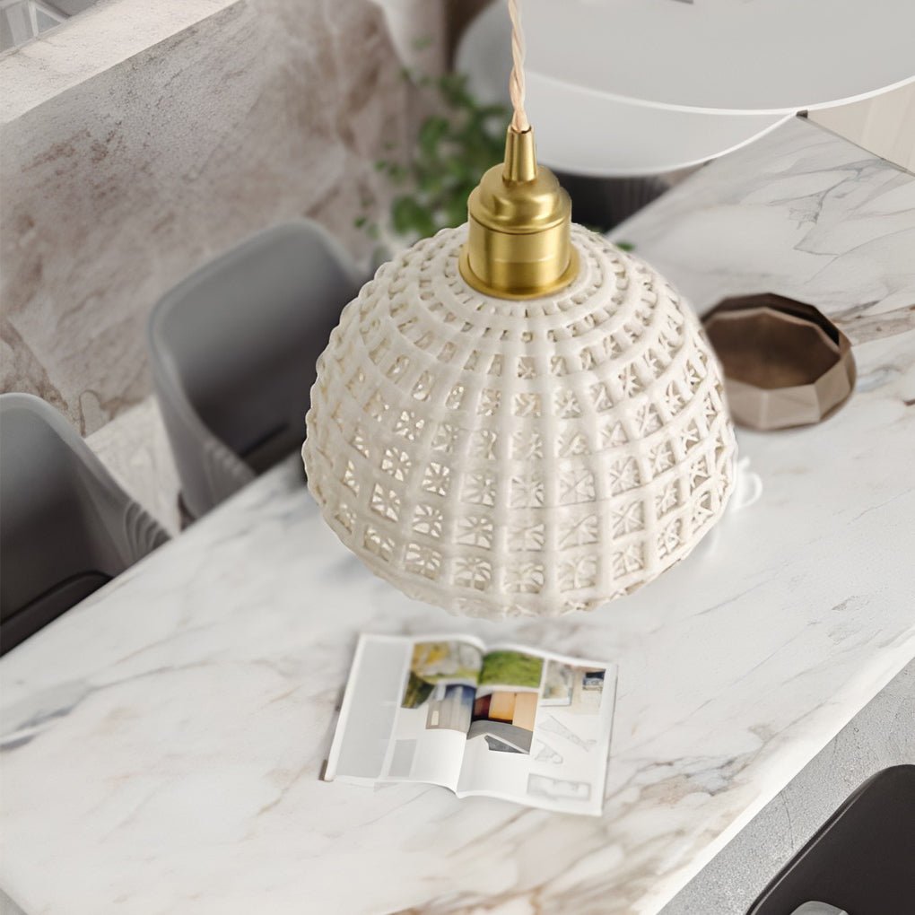 Semi-Globe Ceramic Copper Pendant Light Modern Dining Room Lighting
