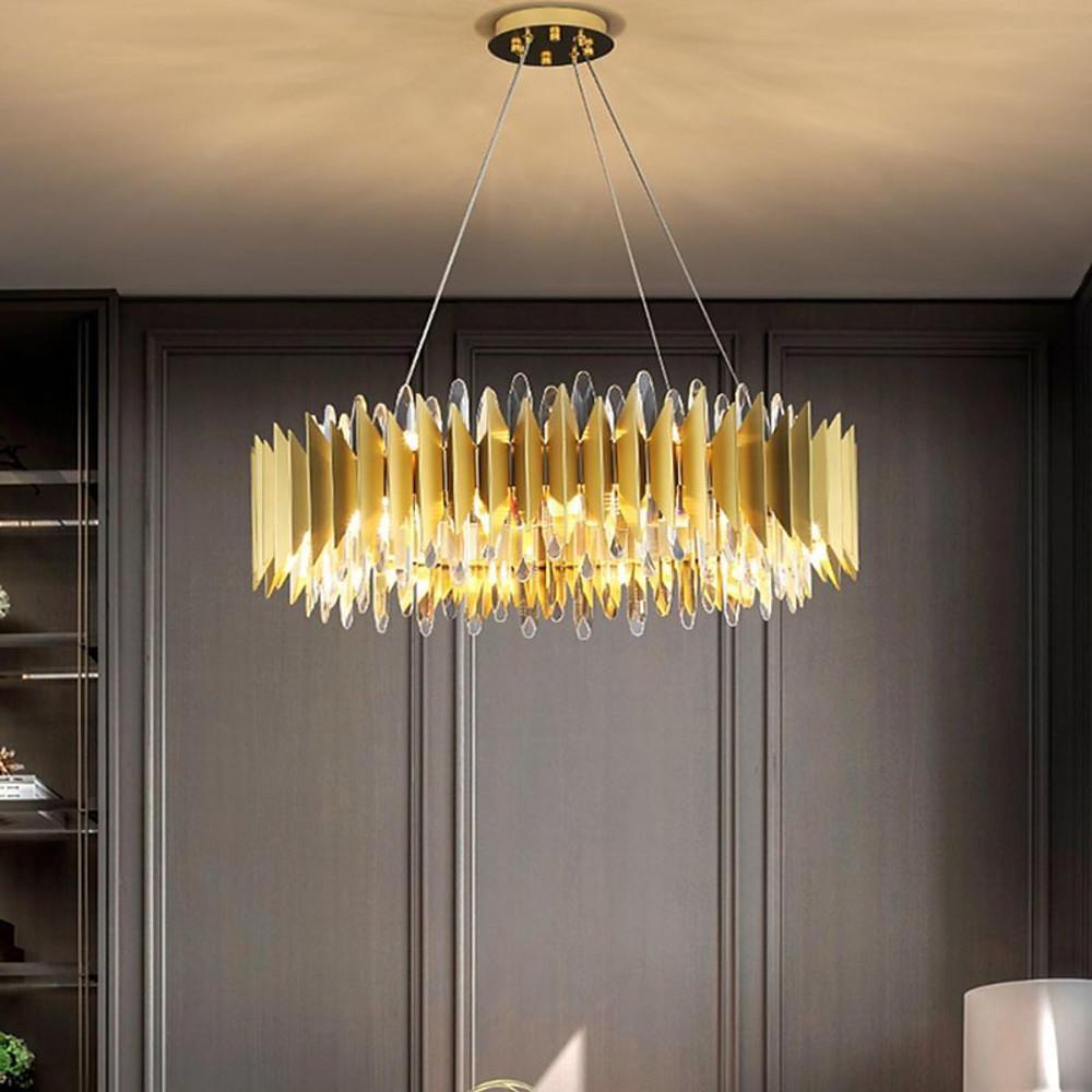 Modern Crystal Chandelier Round Stainless Steel Ceiling Light