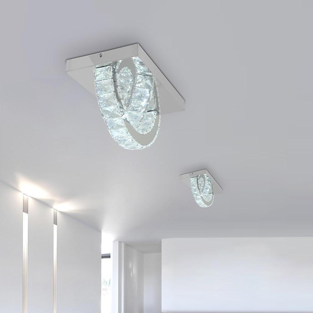 Crystal Semicircular Flush Mount Ceiling Light Modern LED 14"