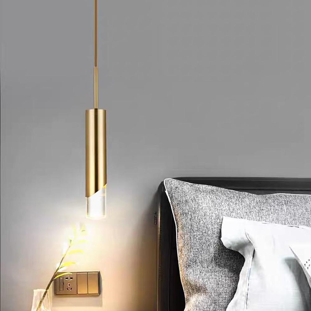 Slender Cylinder Crystal Pendant Light Modern Gold Finish