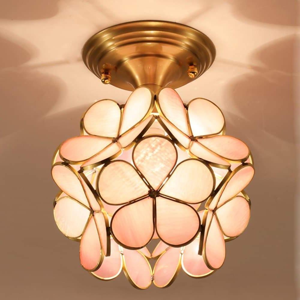 Glass Flower Flush Mount Ceiling Light Copper Finish Nordic Style