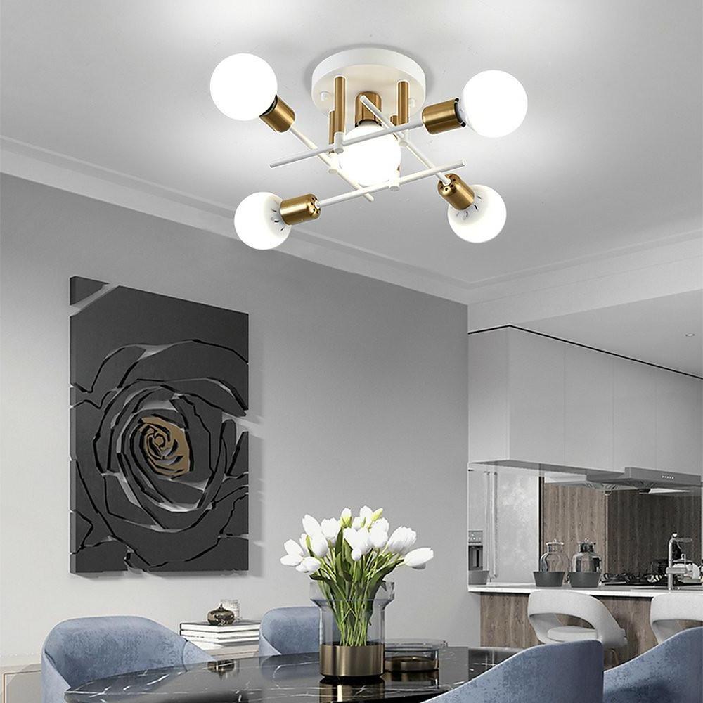 Geometric Metal Semi-Flush Ceiling Light with Glass Shade